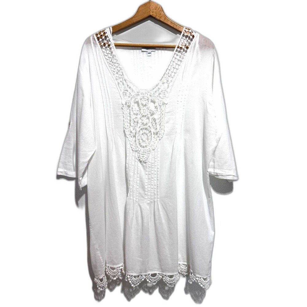 Swimsuits For All Swimsuit Cover Up Women's SIZE 18/20 Short Tab Sleeve White